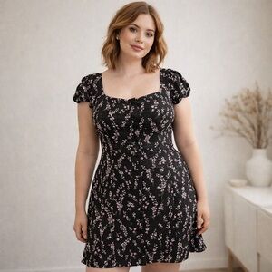 STORIA JAPANESE CHERRY BLOSSOM FLORAL SATIN MINI DRESS SIZE LARGE NWT